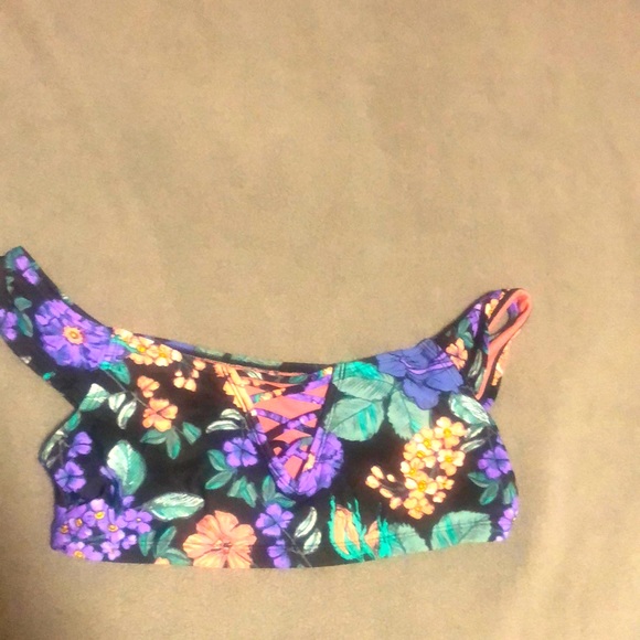 2 piece floral purple, green, black, and coral swimsuit - Picture 4 of 4